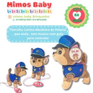 Patrulha Canina Mecânico de Pelucia , que anda , tem musica com guia para controlar