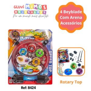 4 Beyblade  Com Arena E Acessórios Rotary Top - Pião