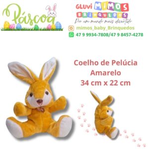 Coelho de Pelúcia Amarelo 34 cm x 22 cm