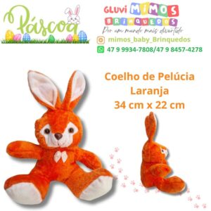 Coelho de Pelúcia Laranja 34 cm x 22 cm