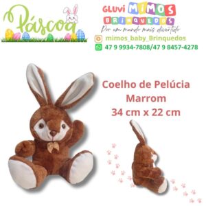 Coelho de Pelúcia Marrom 34 cm x 22 cm