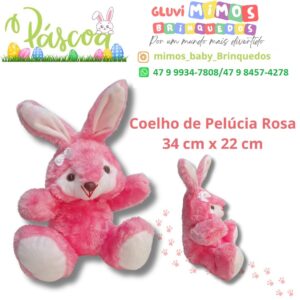Coelho de Pelúcia Rosa 34 cm x 22 cm