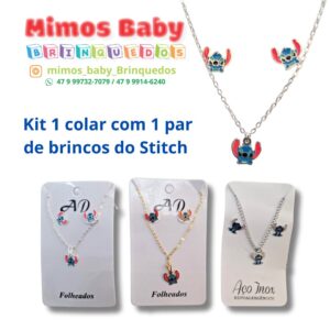 Kit 1 colar com 1 par de brincos do Stitch