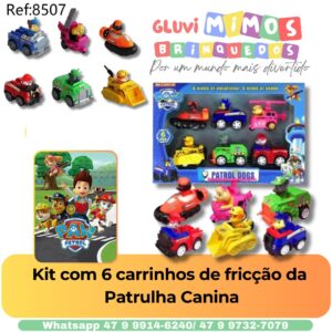 Kit com 6 carrinhos de fricção da  Patrul