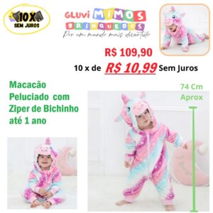 Macacão Peluciado  com Ziper de Bichinho  até 1 ano