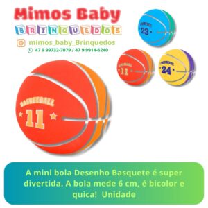 A mini bola Desenho Basquete é super divertida. A bola mede 6 cm, é bicolor e quica!  Unidade