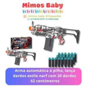 Arma automática, lança dardos estilo narf com 20 dardos , 62 centimetros