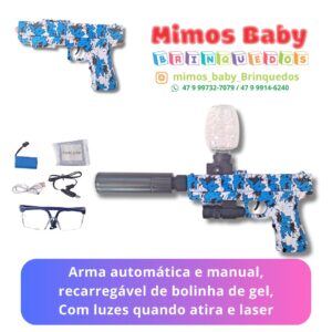 Arma automática e manual, recarregável de bolinha de gel, Com luzes quando atira e laser