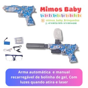 Arma automática  e manual recarregável de bolinha de gel, Com luzes quando atira e laser