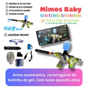 Arma automática  recarregável de bolinha de gel, Com luzes quando atira
