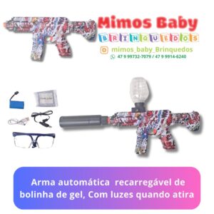 Arma automática  recarregável de bolinha de gel, Com luzes quando atira