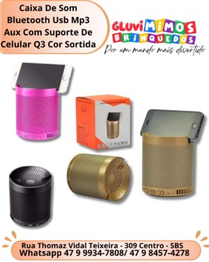 Caixa De Som Bluetooth Usb Mp3 Aux Com Suporte De Celular Q3 Cor Sortida