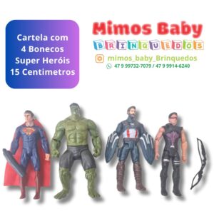 Cartela com  4 Bonecos  Super Heróis 15 Centimetros
