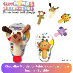 Chocalho Mordedor Pelúcia com barulho e buzina - Sortido