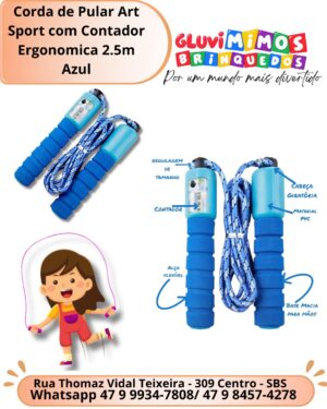 Corda de Pular Art Sport com Contador Ergonômica 2.5m Azul