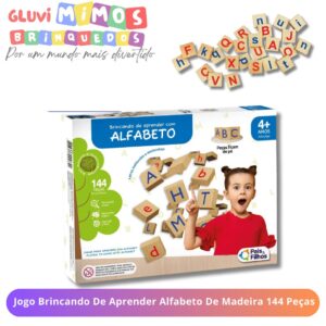 Jogo Brincando De Aprender Alfabeto De Madeira 144 Peças