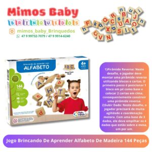 Jogo Brincando De Aprender Alfabeto De Madeira 144 Peças