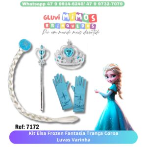 Kit Elsa Fantasia Trança Coroa Luvas Varinha