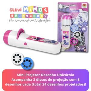 Mini Projetor Desenho Unicórnio Acompanha 3 discos de projeção