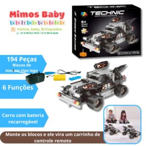 Monte os blocos e ele vira um carrinho de controle remoto Blocos de montar tipo lego  194 Peças