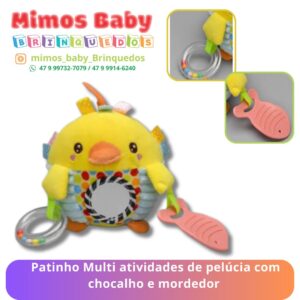 Patinho Multi atividades de pelúcia com chocalho e mordedor
