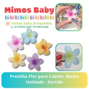 Presilha Flor para Cabelo, Medio Unidade - Sortido