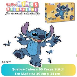 Quebra-Cabeça 60 Peças Stitch Em Madeira 39 cm x 34 cm