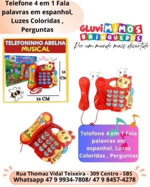 Telefone 4 em 1 Fala palavras em espanhol, Luzes Coloridas , Perguntas