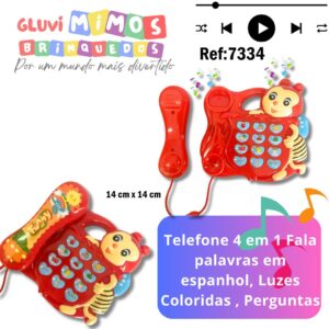 Telefone 4 em 1 Fala palavras em espanhol, Luzes Coloridas , Perguntas
