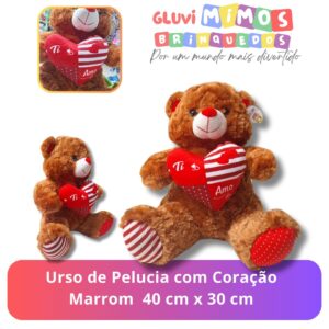 Urso de Pelucia com Coração Marrom  40 cm x 30 cm