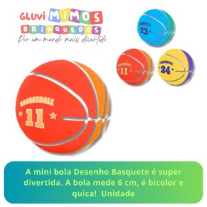 A mini bola Desenho Basquete é super divertida. A bola mede 6 cm, é bicolor e quica!  Unidade