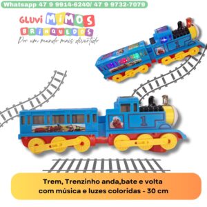 Trem, Trenzinho anda,bate e volta  com música e luzes coloridas - 30 cm