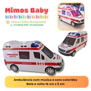 Ambulância com música e sons coloridos Bate e volta 16 cm x 5 cm