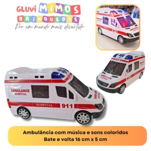 Ambulância com música e sons coloridos Bate e volta 16 cm x 5 cm