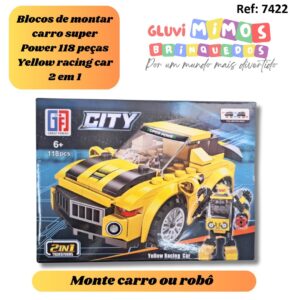 Blocos de montar carro super Power 118 peças Yellow racing car 2 em 1