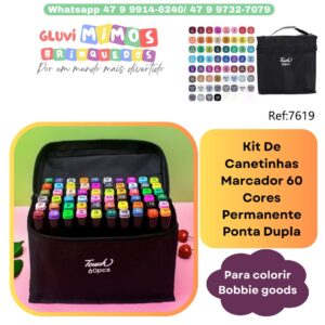 Kit De Canetinhas Marcador 60 Cores Permanente Ponta Dupla