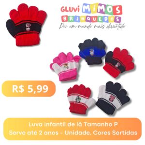 Luva infantil de lã Tamanho P Serve até 2 anos - Unidade, Cores Sortidas