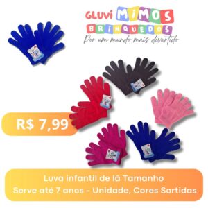 Luva infantil de lã Tamanho  Serve até 7 anos - Unidade, Cores Sortidas