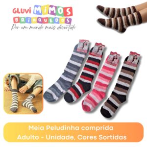 Meia Peludinha comprida  Adulto - Unidade, Cores Sortidas