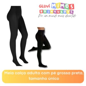 Meia calça adulta com pé grossa preta, tamanho único