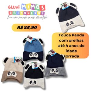 Touca Panda com orelhas até 4 anos de idade Forrada