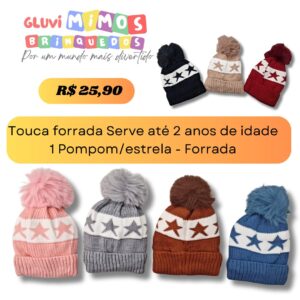 Touca forrada Serve até 2 anos de idade 1 Pompom/estrela - Forrada