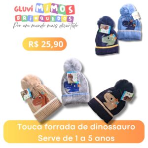 Touca forrada de dinossauro Serve de 1 a 5 anos