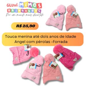 Touca menina até dois anos de idade  Angel com pérolas -Forrada