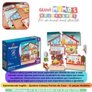 Aprendendo Inglês – Quebra-Cabeça Partes da Casa - 14 peças Madeira