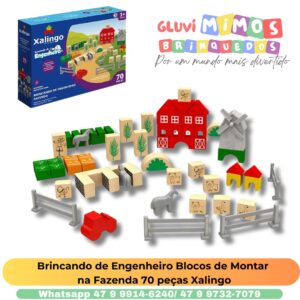 Brincando de Engenheiro Blocos de Montar  na Fazenda 70 peças Xalingo