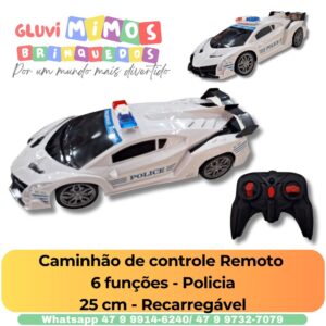 Caminhão de controle Remoto  6 funções - Policia 25 cm - Recarregável