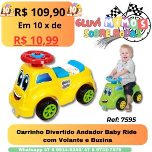 Carrinho Divertido Andador Baby Ride  com Volante e Buzina