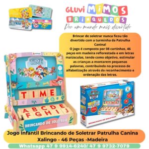 Jogo Infantil Brincando de Soletrar Patrulha Canina Xalingo - 46 Peças -Madeira