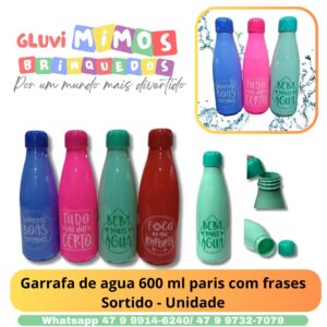 Garrafa de agua 600 ml paris com frases Sortido - Unidade